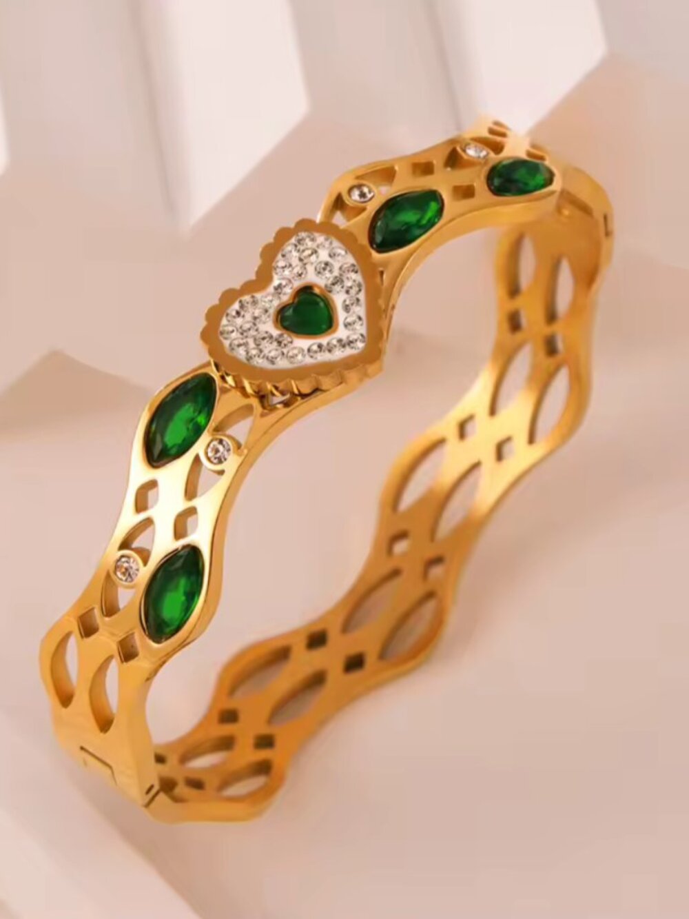 18K Gold Plated Emerald Bangle Bracelet
